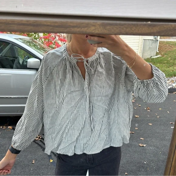 A New Day | Size M | Grey and White Striped Blouse - Picture 1 of 6